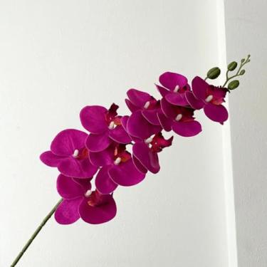 Imagem de 5 flores artificiais de 9 cabeças, filme de látex, phalaenopsis, decoração luxuosa para casa, orquídeas falsas, arranjo de flores para festa de casamento (roxo)