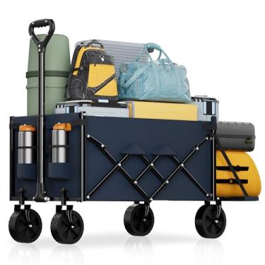 Imagem de Carroça dobrável leve, carrinho de compras dobrável de grande capacidade em rodas grandes, carrinhos de compras dobráveis resistentes, carrinhos utilitários para uso externo todo-o-terreno, 4,5 pés