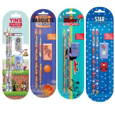 Imagem de Kit Escolar Papelaria Menino 16 Itens 4 Kits Game Astronauta