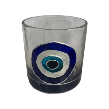 Imagem de Copo de whisky de vidro olho grego sorte base azul 300 ml
