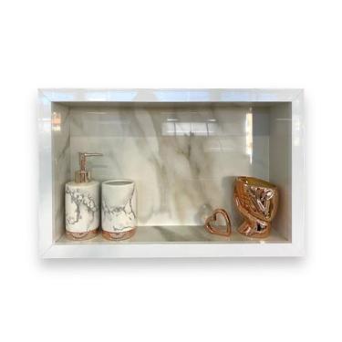 Imagem de Nicho Banheiro Porcelanato Marmo Douro 30x50x11 Borda de Alumínio - Be