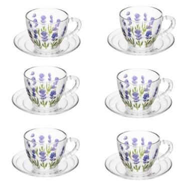 Imagem de Conjunto Xícaras Lavanda Com Pires De Vidro Chá 220ml Calé - LYOR