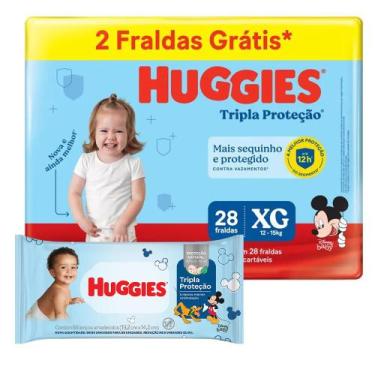 Imagem de Kit Fralda Huggies Tripla Proteção Meguinha XG 28 + Lenço Umedecido