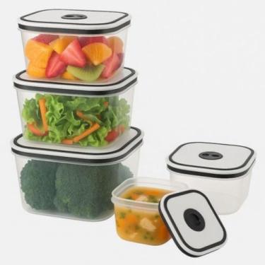 Imagem de Kit 5 Potes Herméticos Quadrado com Tampa Vedada – Armazenamento para Alimentos, Geladeira Freezer e Microondas Tamanhos 360ml, 650ml, 1000ml, 1800ml e 2300ml
