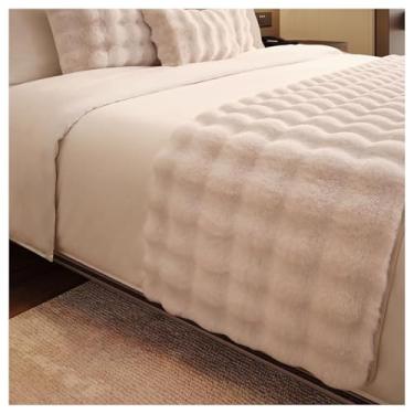 Imagem de Cachecol para cama de hotel, inverno, pelúcia, colcha, protetor de cama de cor sólida, decorativo, quarto, simples, para cama de solteiro, queen size, branco, 50 x 240 cm, para cama de 1,8 m