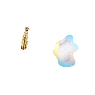 Imagem de Fenteer Escultura de Acrílico Dourada Ondulada de Chita, Espelho, Peça Central, Animal Moderno, Enfeite de Mesa para Escritório, Banheiro, Decoração de Parede