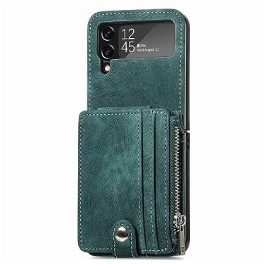 Imagem de Adequado para capa de telefone samsung z flip5 2 em 1 capa de cartão destacável de uma peça capa protetora de tela dobrável PU, T4, para Samsung Z Flip 4