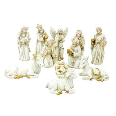 Imagem de Baoblaze Conjunto de 11 peças de estátuas de presépio colecionáveis, artesanais, para época de festas, manjedoura de Jesus, ornamento religioso de resina