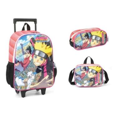 Imagem de Kit Mochila Naruto Boruto Rodinhas Original Infantil Grande - Luxcel
