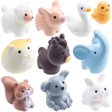 Imagem de BEIQIYA 10 mini animais de resina, estátuas de pequenos animais, estátuas em miniatura multicoloridas, decoração de artesanato para casa de bonecas de jardim com paisagem de musgo - 10 estilos