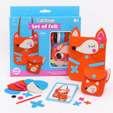 Imagem de Wise Elk Kids Felt Sewing Kit – Fox Shoulder Bag & Coin Purse – Pre-Cut Pieces with Stitch Holes, Thread & Kid-Safe Plastic Needle – Beginner Hand-Sewing Craft, Gift-Ready, Ages 6–12 – Apli Krapli