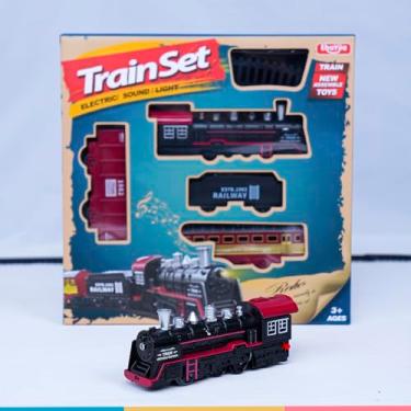 Imagem de Trem Elétrico Clássico com Luz e Som, Circuito 72x72 cm, 4 Vagões, 14 Trilhos, Brinquedo para 3+ Anos