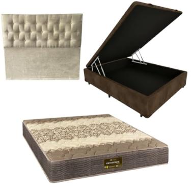 Imagem de Cama Box Baú Blindada com Colchão de Espuma Orthopedic + Cabeceira Botonê - Casal 138x188 (SUEDE MARROM)