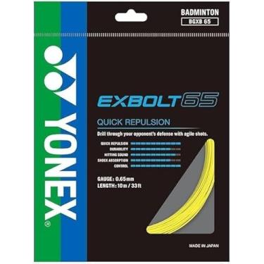 Imagem de YONEX EXBOLT 65 Corda de raquete de badminton, calibre 0,65 mm, comprimento 10 m/33 pés, rápida repulsão e durabilidade escolha de cores (amarelo)