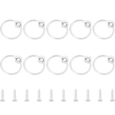 Imagem de ZCZQC 10 peças puxadores de gaveta puxadores de armário de móveis de furo único com parafusos, anel redondo grande 3 x 1 cm para armários de cozinha, tábua de cortar bambu, anel de pendurar de metal