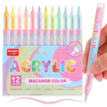 Imagem de Guangna Marcadores de tinta acrílica 12 cores, conjunto de série de tons de pele com ponta de pincel macio à base de água, marcadores de ponta fina para madeira, tela, pintura rupestre, vidro