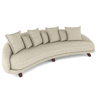 Imagem de Sofá Living 3 Lugares 265Cm Pés Madeira Morales Com Almofadas Linho Bege Areia