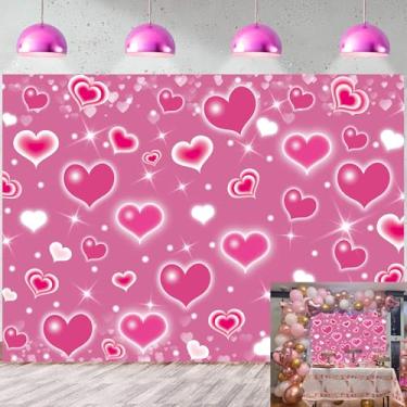 Imagem de Pano de fundo de festa de coração rosa anos 90 fundo da velha escola dia dos namorados com glitter coração 16, 18, 30, faixa de feliz aniversário para homens e mulheres suprimentos de decoração de