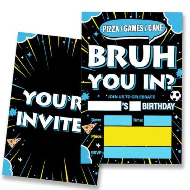 Imagem de VIYZZX Convites de festa de aniversário para meninos, adolescentes e adolescentes, convites de festa de bolo de pizza com envelopes, conjunto de 20, dupla face