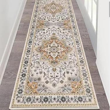 Imagem de Tapete PYCR 31 Decorativo Multicolorido, Design Patchwork Madeira, 150x50cm, Base Antiderrapante e Antialérgica, para Corredores e Áreas Internas, Estilo Vintage