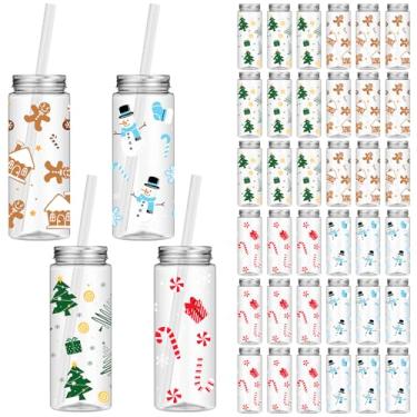 Imagem de 36 peças de copos reutilizáveis de Natal a granel com tampas e canudos 402 g jarra de plástico de vidro copos de Natal copo de plástico de café chá quente cacau bebida copo de natal para adultos festa