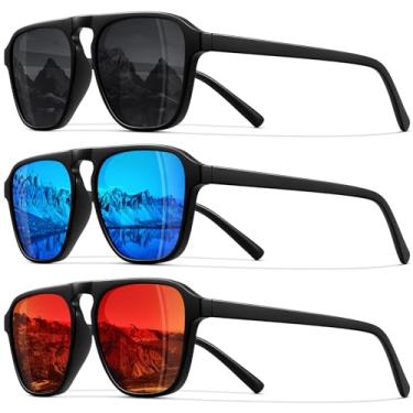 Imagem de STORYCOAST Óculos de sol aviador retrô polarizados para homens e mulheres clássico dirigir corrida esportes quadrado aviadores óculos de sol, Pacote com 3 - preto + vermelho + azul, Standard