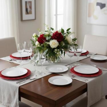 Imagem de Conjunto 8 Pratos Branco Suflair Vermelho Mesa Posta Servir - Conjunto