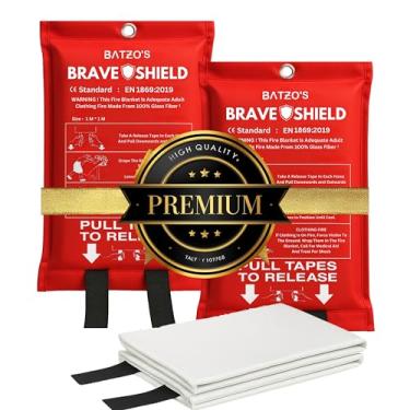 Imagem de Cobertor de emergência Batzo's BraveShield 101,6 cm x 101,6 cm, pacote com 2 – Premium, testado em laboratório, à prova de fogo, resistente ao calor, certificado CE para casa, cozinha, carro e