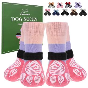 Imagem de EXPAWLORER Meias antiderrapantes para cães para evitar lamber patas, sapatos de cachorro para inverno frio, botas de cachorro para pisos de madeira, botas de cachorro e protetores de patas com garras