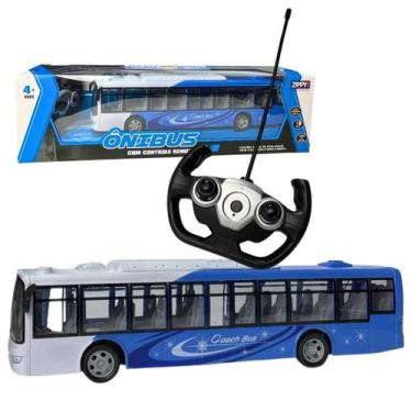 Imagem de Ônibus Controle Remoto Azul, Zippy Toys, Carrinho 38cm Com Luz e Bater