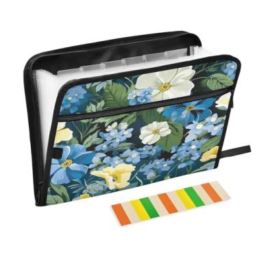 Imagem de Wassud Flor azul (2) Pasta organizadora de arquivos de papel A4 com etiquetas e pasta de arquivo expansível com 13 bolsos