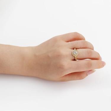 Imagem de Anel solitário de zircônia cúbica redonda halo para mulheres, joias de noivado e casamento estilo vintage, Cristal, Sem pedra preciosa