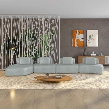 Imagem de Sofá Ilha Sala de Estar Dakota 4 Módulos 626cm Encostos Almofadas Soltas PU Cinza G33 - Gran Belo