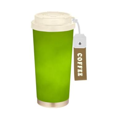 Imagem de YETTASBIN Caneca de café verde com isolamento térmico de 482 g com tampa canudo, copo à prova de derramamento e vazamento com alça para bebida quente e fria, garrafa de água de aço inoxidável
