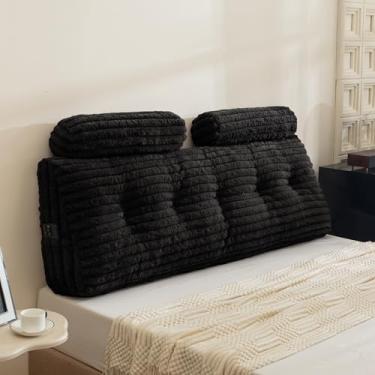 Imagem de HIGOGOGO Almofada triangular de cabeceira com 2 travesseiros cilíndricos e enchimento de espuma de memória, almofadas de sofá-cama para sentar, ler ou trabalhar com capa removível, Queen 150 x 50 cm