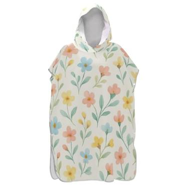 Imagem de TSENQUE Lindo roupão de surf bege floral pastel para adultos, ponchos femininos leves com capuz, toalhas com capuz para banho de praia