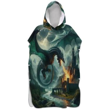 Imagem de Joisal Roupão vestível para adultos poncho de surfe praia banho toalhas com capuz dragão verde legal homens mulheres poncho com capuz