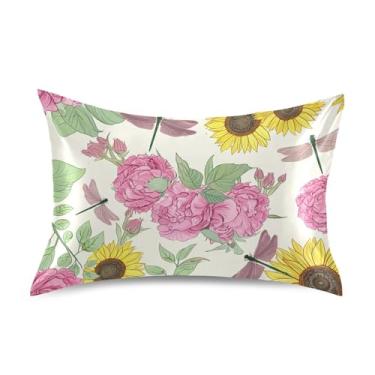 Imagem de Fronhas engraçadas variadas flores girassóis primavera cetim padrão Queen King fronhas refrescantes para cama de casa sofá queen size 76,2 cm x 50,8 cm