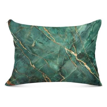 Imagem de Capa de almofada grande de flanela em mármore dourado verde com zíper longo padrão Queen King Body Size Travesseiro bonito para cama, tamanho do corpo, 53 cm x 137 cm