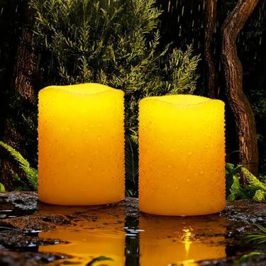 Imagem de Homemory Velas solares, à prova d'água, recarregáveis, velas sem chama movidas a energia solar para ambientes externos, lanternas, apenas sensor, crepúsculo ao amanhecer, 7,6 cm x 10 cm, conjunto de 2