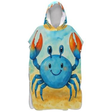 Imagem de Joisal Poncho de surfe para adultos trocador de roupa de praia com capuz floral leve poncho masculino com capuz fofo desenho animado caranguejo azul