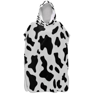 Imagem de Joisal Poncho de surfe trocador de roupão adulto toalha de natação com capuz bonito secagem rápida preto branco vaca impressão ponchos de praia para homens