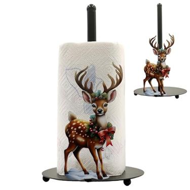 Imagem de Suporte de toalha de papel de veado, dispensador de rolo de cozinha fácil de rasgar com uma mão com base pesada, suporte de rolo de torre de papel em pé, decoração de casa de animal fofo para bancada