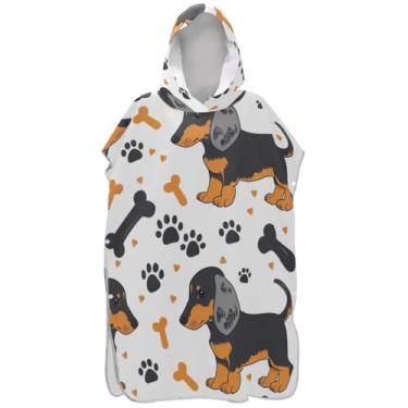 Imagem de Joisal Poncho de surfe para adultos trocador de roupão de praia com capuz toalha floral vestível masculino poncho com capuz fofo cachorro dachshund branco