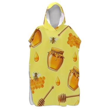 Imagem de TSENQUE Cute Bees Poncho de Surf Amarelo Favo de Mel para Adultos Trocador Plus Size Ponchos de Praia para Homens Toalha de Banho com Capuz de Praia