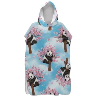 Imagem de Joisal Poncho de surfe plus size trocador de roupão adulto com capuz toalha de natação pandas fofas flores rosa ponchos de praia azuis para homens