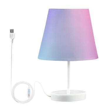 Imagem de Joisal Candeeiro de mesa gradiente roxo rosa com abajur de linho, luminária de mesa regulável