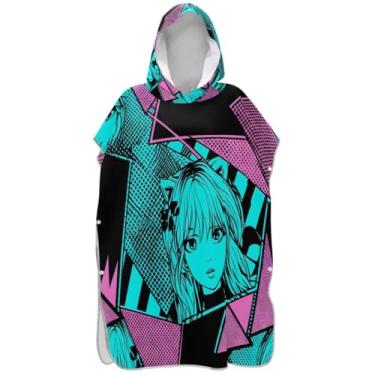 Imagem de Joisal Poncho de surfe trocador para adultos toalha de praia com capuz floral leve masculino feminino poncho com capuz anime quadrinhos menina