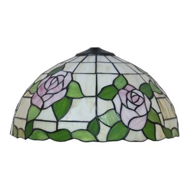 Imagem de Cúpula de Abajur Tiffany de Reposição, Disponível Apenas para Abajures de Vitral Rosa de 40 cm (16 polegadas), Capa de Luz Floral Vintage Adequada para Abajur de Mesa, Abajur de Chão, Luminá