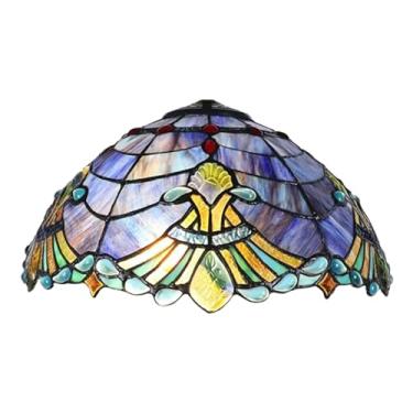 Imagem de Cúpula de Abajur Tiffany de Reposição, Apenas para Cúpulas de Vidro Barroco de 40 cm (16 polegadas), Capa de Luz Vintage com Contas de Vidro Azul Adequada para Abajur de Mesa, Abajur de Chão
